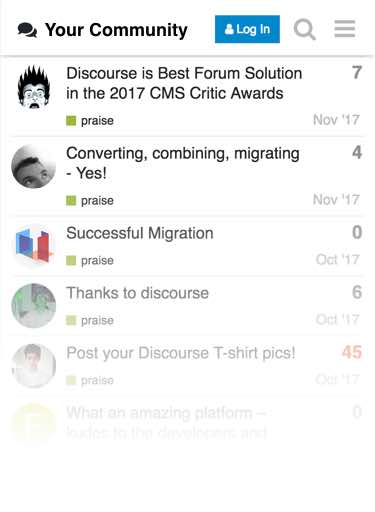 Visual representation of a Discourse community on mobile