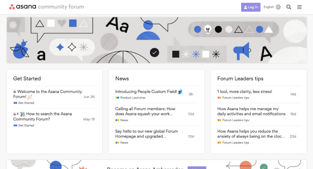 Asana Discourse forum homepage