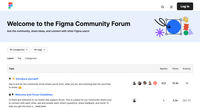 Figma Discourse forum homepage