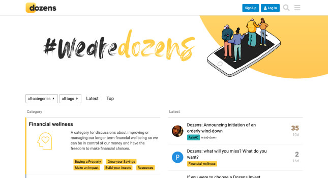 Dozens Discourse forum homepage