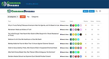 Common Dreams Discourse forum homepage