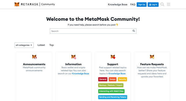 MetaMask Discourse forum homepage