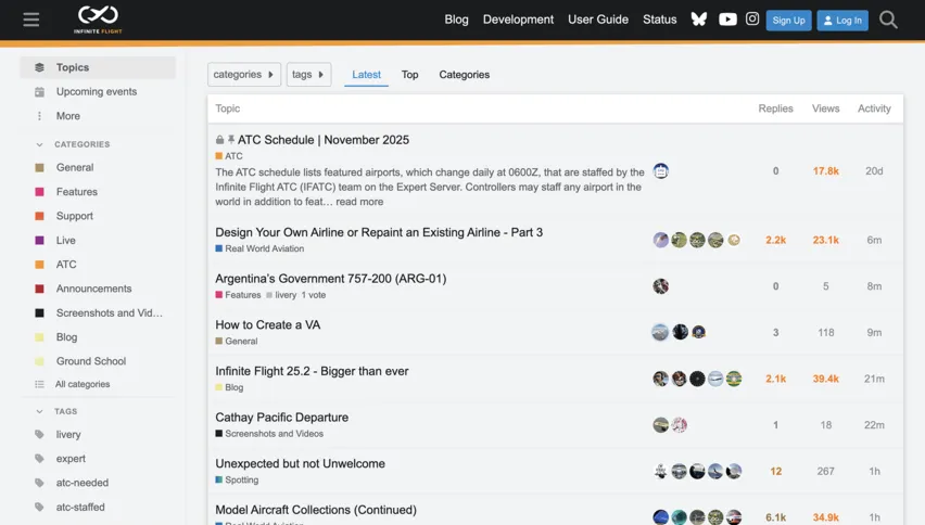 Infinite Flight community forum screenshot