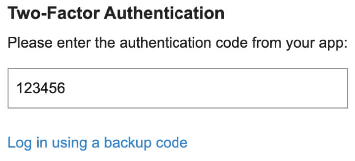 2FA input screen
